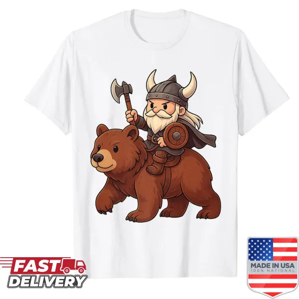 Cartoon Viking riding a bear graphic design