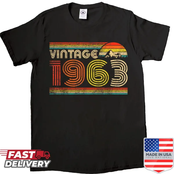 Vintage 1963 birthday shirt featuring distressed text design.