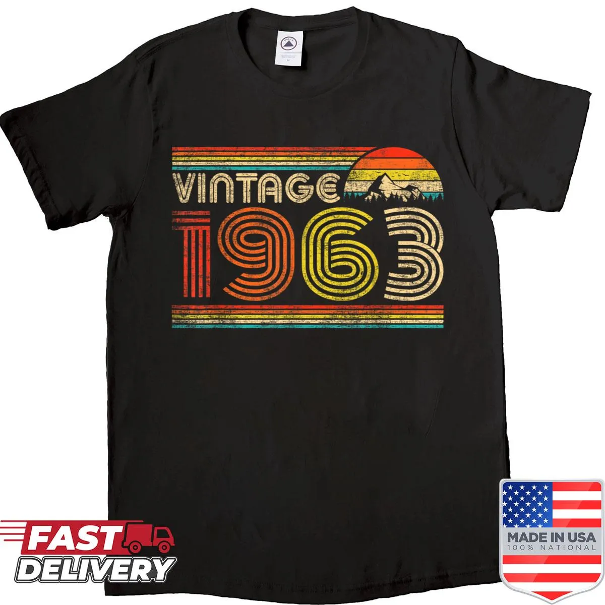 Vintage 1963 birthday shirt featuring distressed text design.