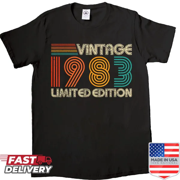 Vintage 1983 limited edition shirt with distressed text design.