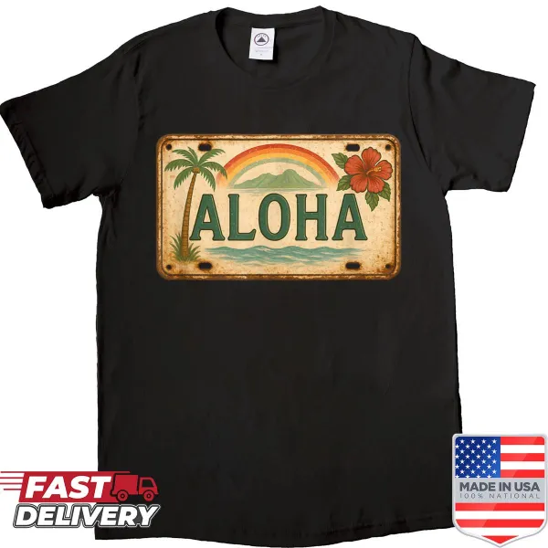 Vintage Aloha license plate graphic shirt