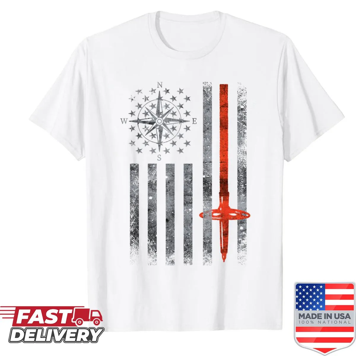 Vintage American flag design integrated with a funny hiking theme