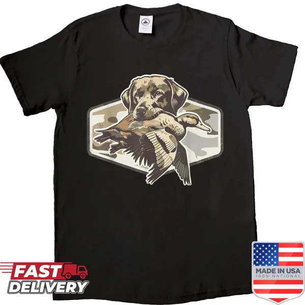 Vintage distressed shirt featuring Labrador hunting graphic