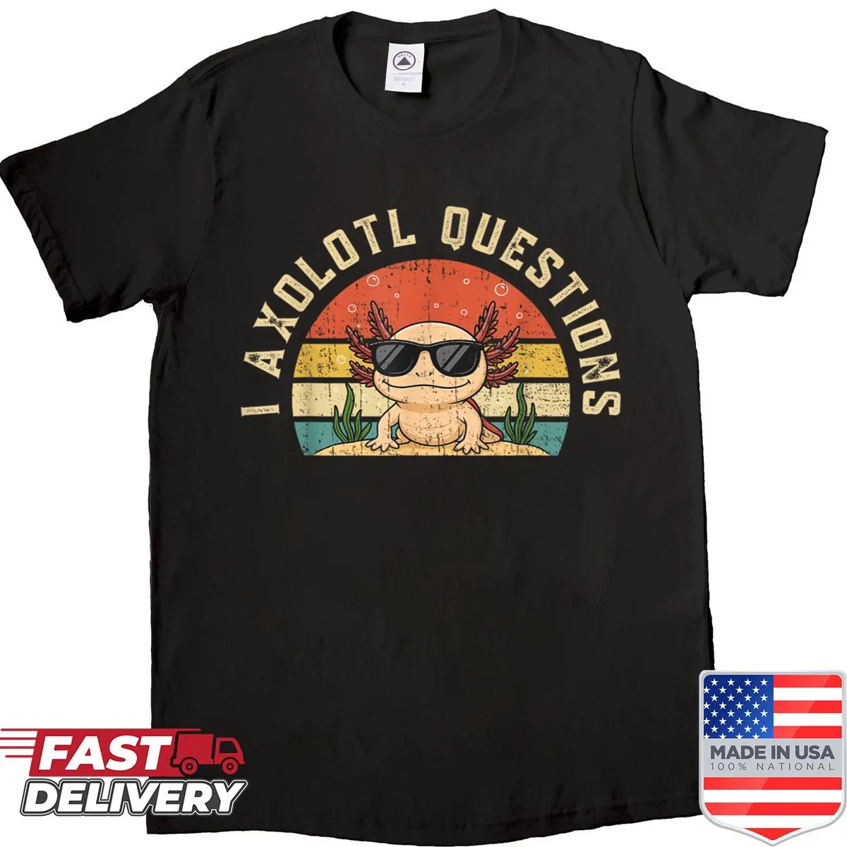 Vintage style shirt with a funny axolotl graphic and pun