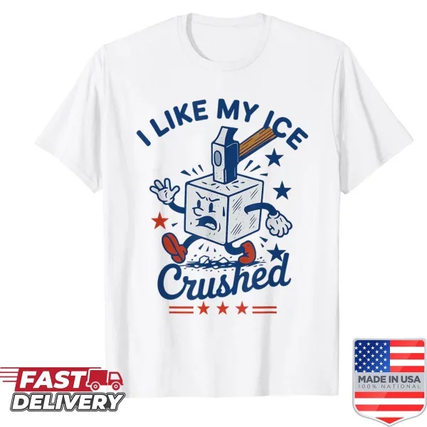 Vintage-style t-shirt with distressed text reading 'I Like My Ice Crushed'