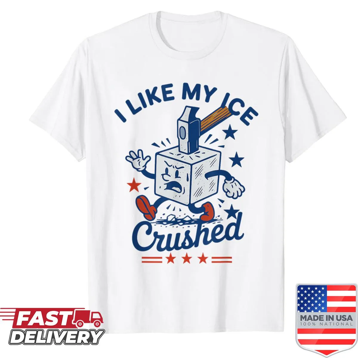 Vintage-style t-shirt with distressed text reading 'I Like My Ice Crushed'