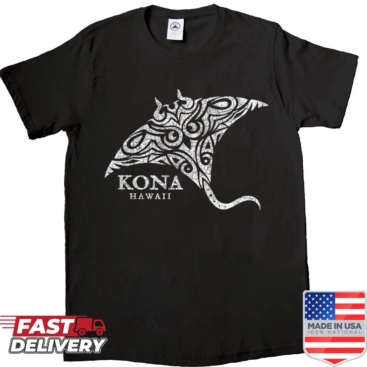 Vintage shirt with manta ray graphic and Kona, Hawaii theme
