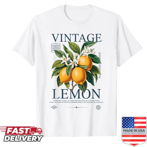 Vintage lemon botanical graphic shirt with retro aesthetic