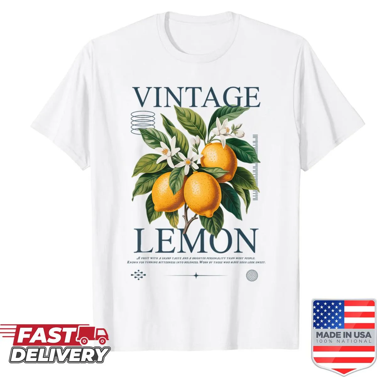 Vintage lemon botanical graphic shirt with retro aesthetic