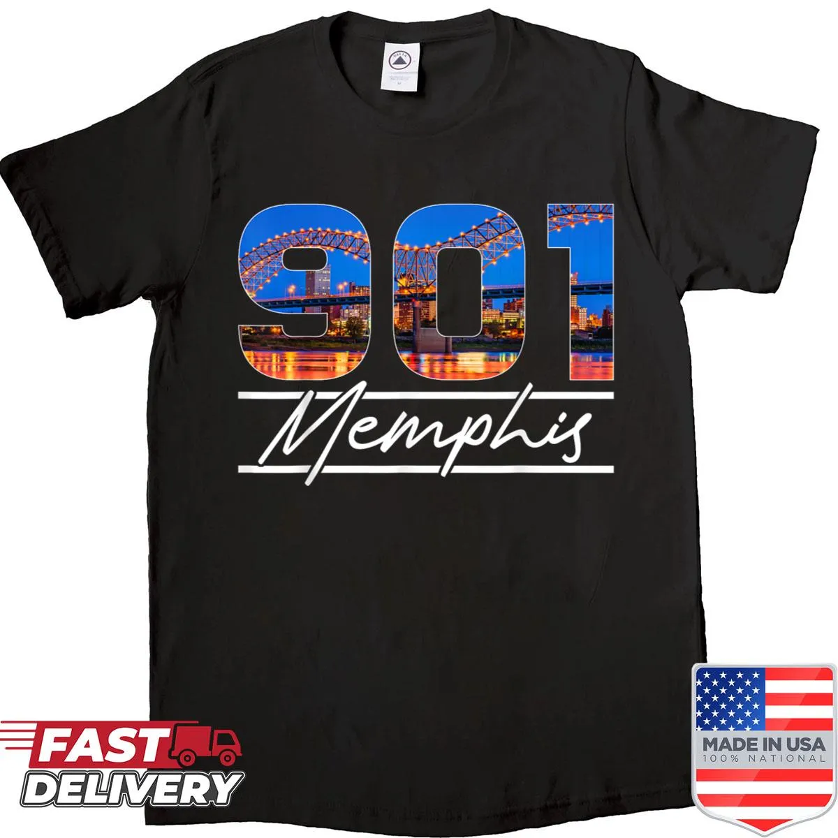 Vintage Memphis 901 Area Code skyline T-shirt design