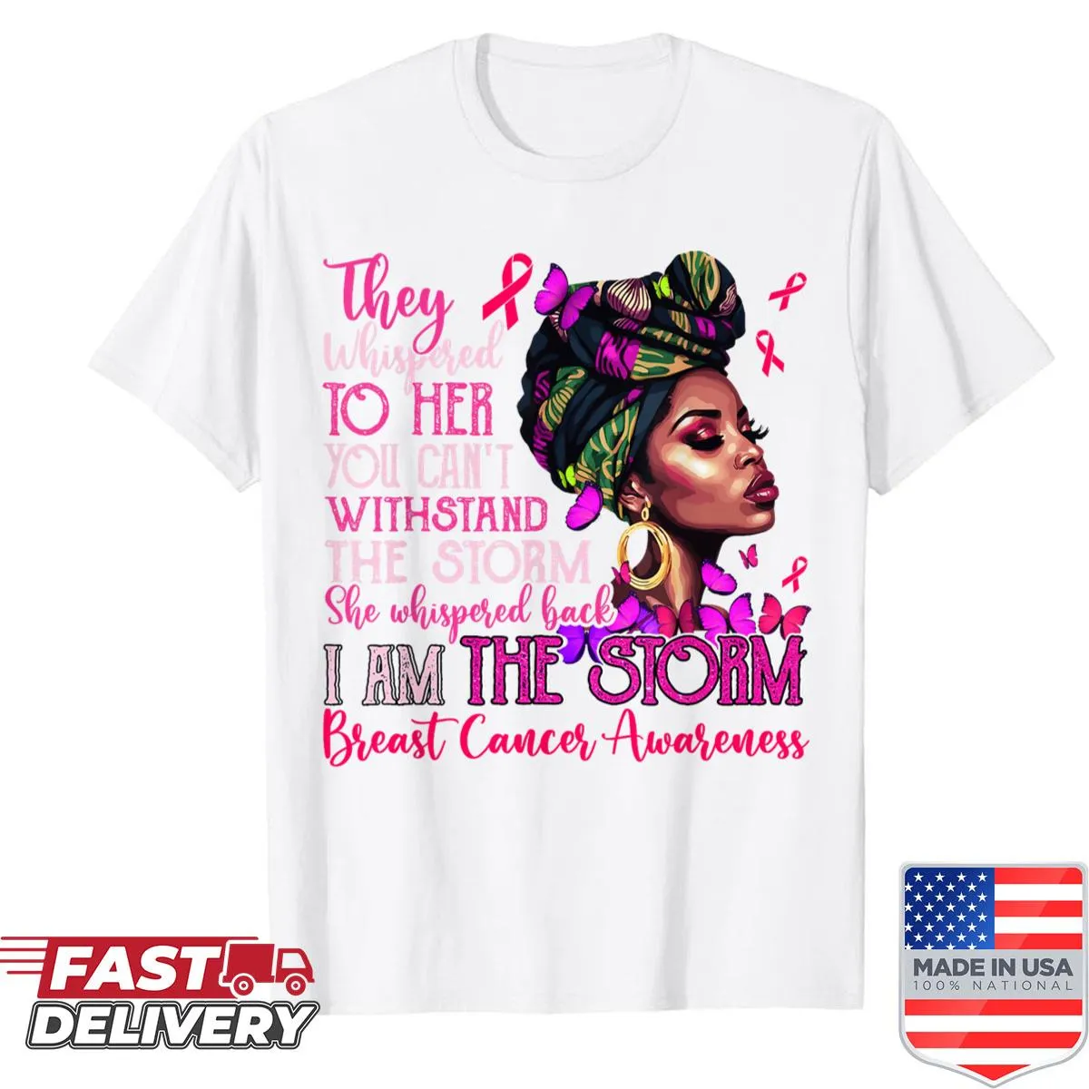 Vintage-style t-shirt supporting breast cancer awareness with motivational text