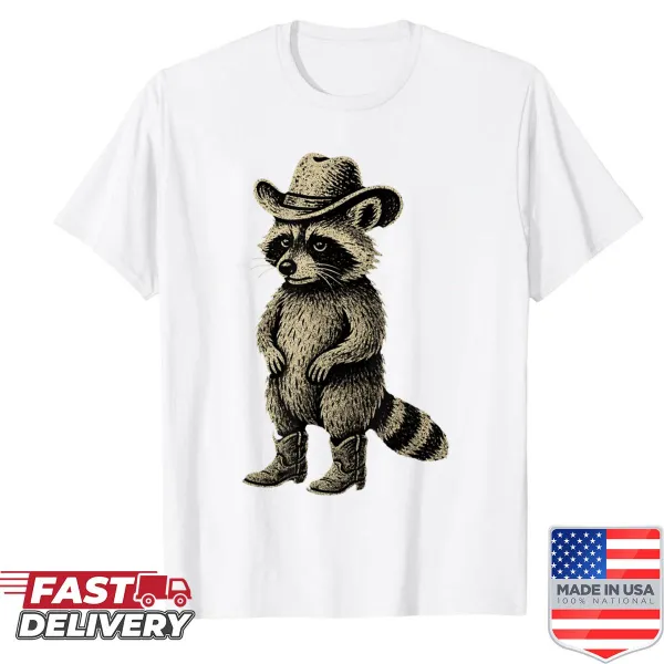 Vintage cartoon raccoon cowboy shirt with distressed design