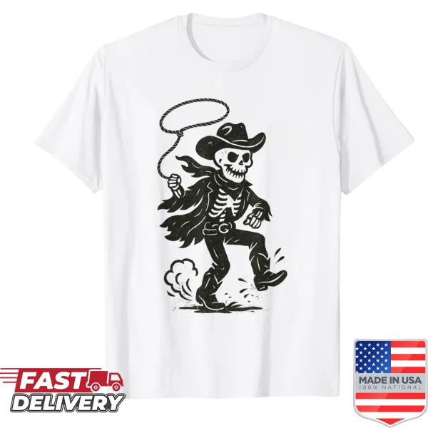 Vintage-style shirt with a skeleton cowboy graphic