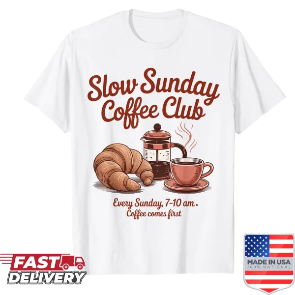 Vintage shirt for coffee lovers declaring 'Every Sunday Coffee Comes First'