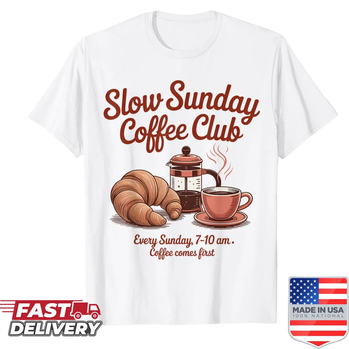 Vintage shirt for coffee lovers declaring 'Every Sunday Coffee Comes First'