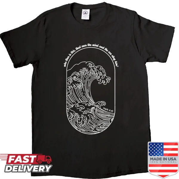 T-shirt with Japanese wave art symbolizing faith in Jesus