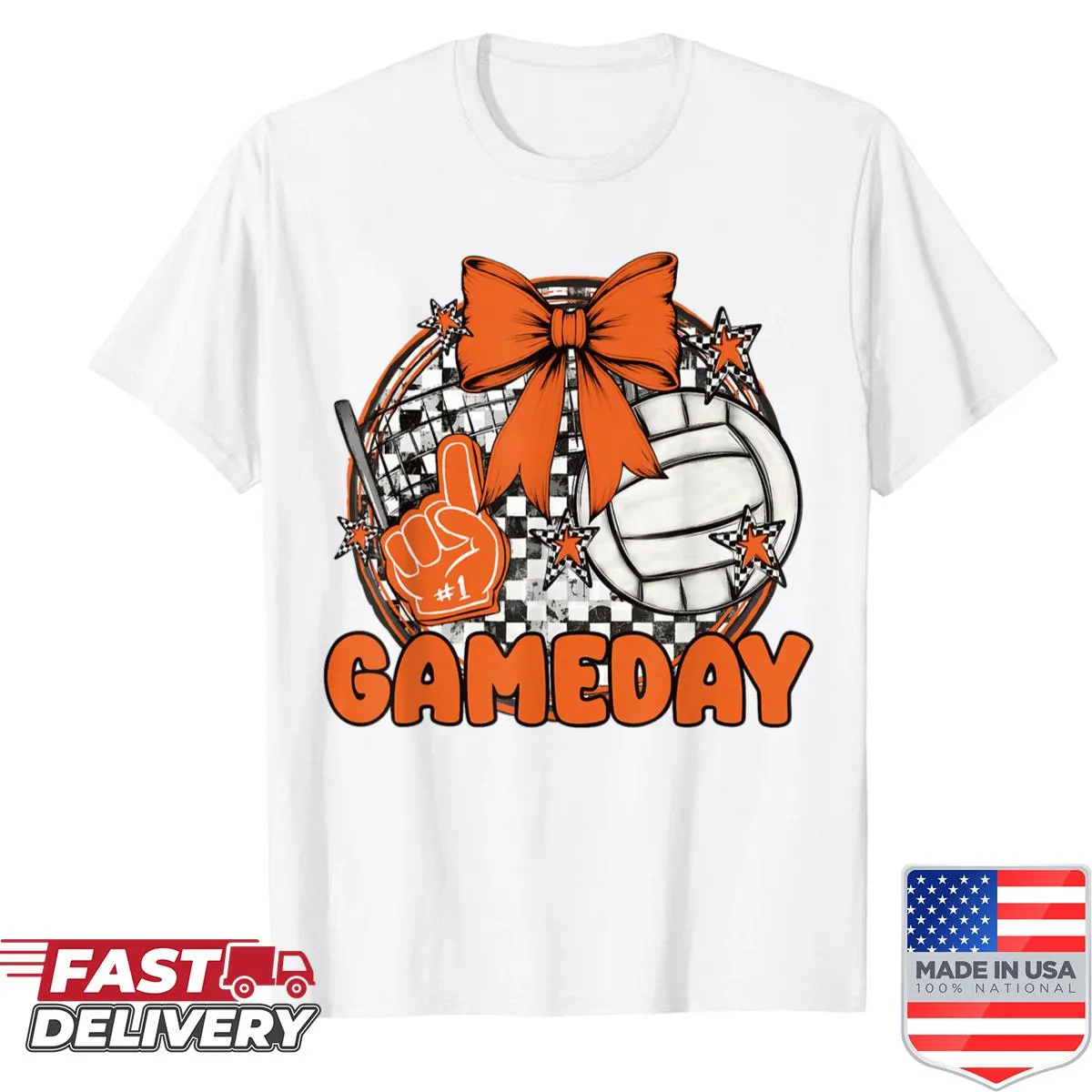 Retro t-shirt for volleyball moms with game day cheer text