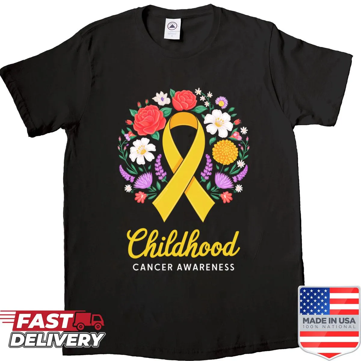Yellow ribbon design shirt for childhood cancer awareness