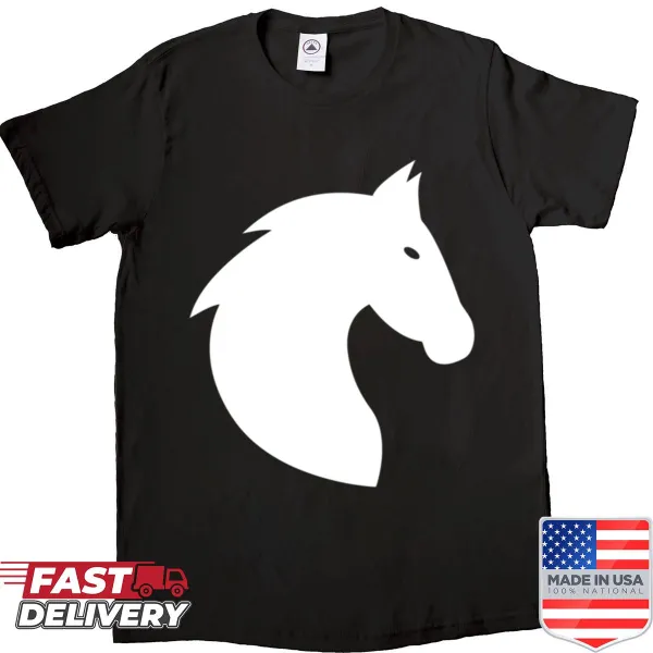 Horse head illustration within a shield on T-shirt