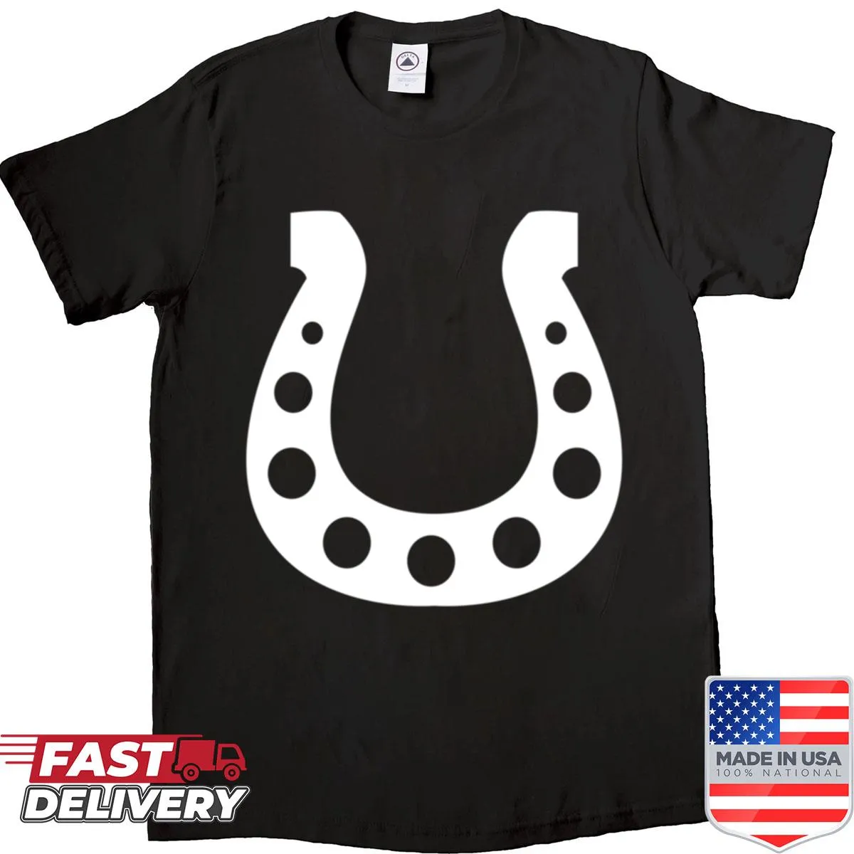 Illustrated lucky horseshoe graphic on a shirt for good fortune