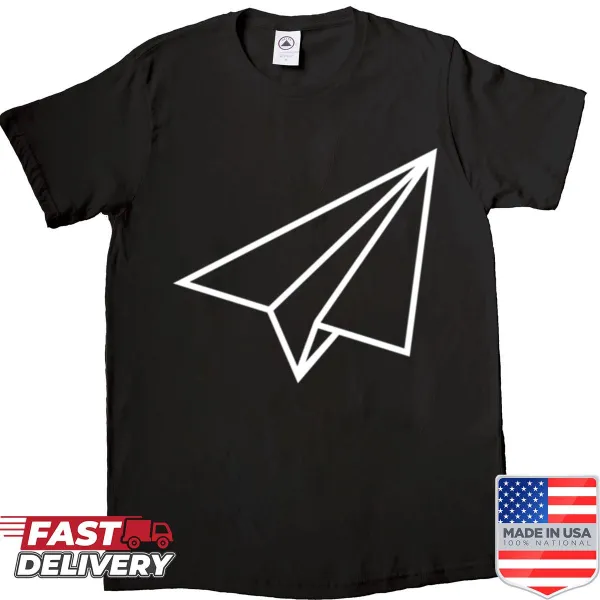 Playful paper airplane illustration on front of shirt