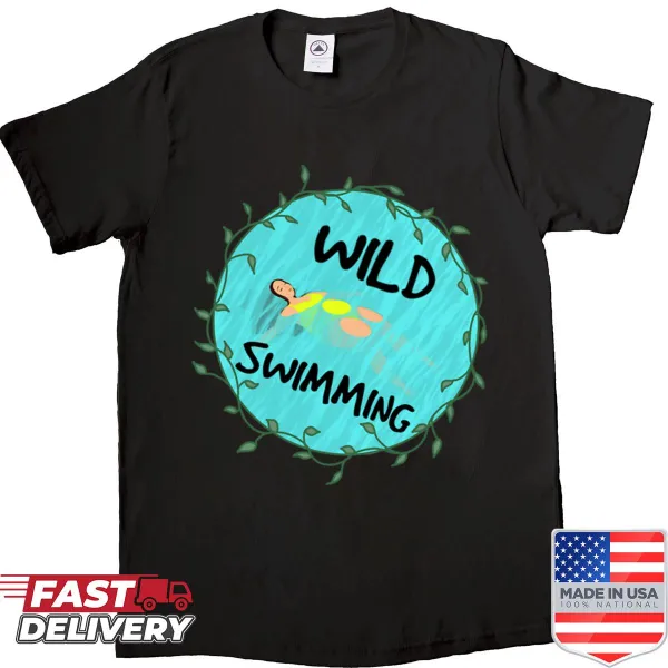 Illustrative Wild Swimming shirt featuring serene aquatic elements