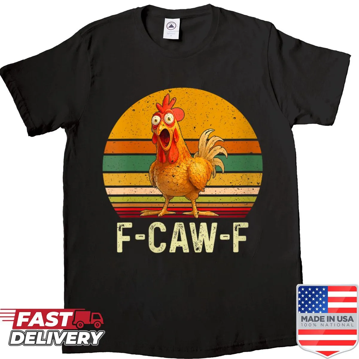 Vintage-style shirt with a humorous chicken pun design
