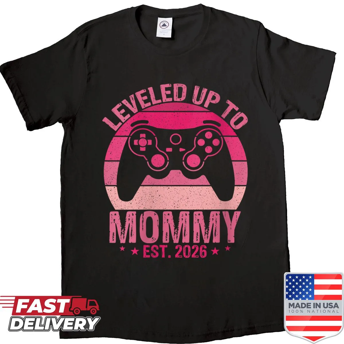 Humorous 'Promoted to Mommy' shirt with gaming theme
