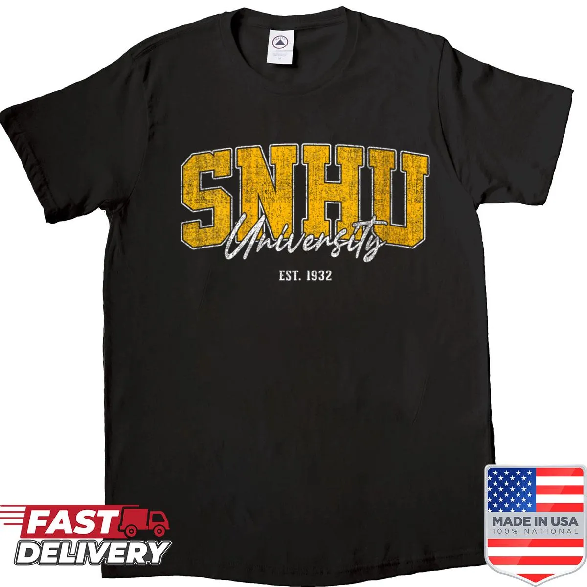 Vintage athletic t-shirt featuring SNHU arch design for women