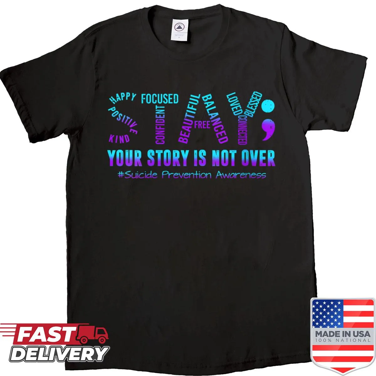 Suicide prevention awareness shirt with teal and purple ribbon