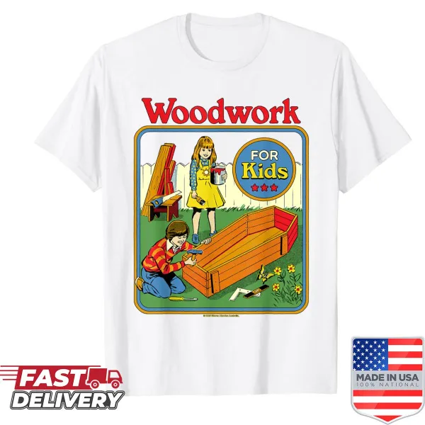 Funny woodwork coffin t-shirt with sarcastic retro graphic.