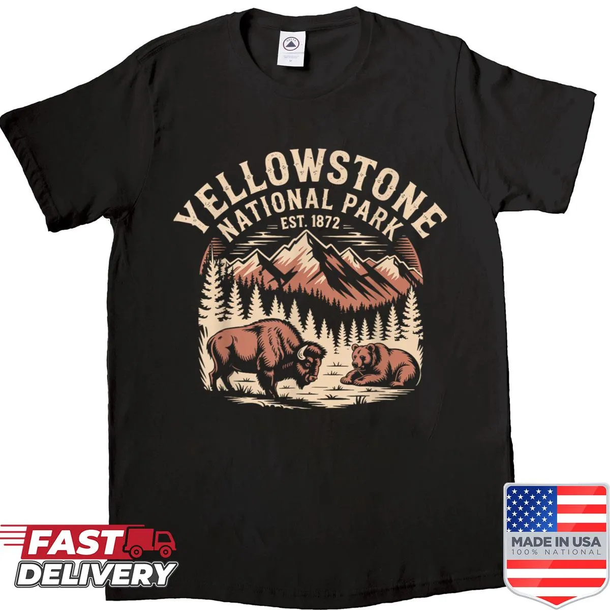 Vintage Yellowstone shirt featuring bison and bear graphics