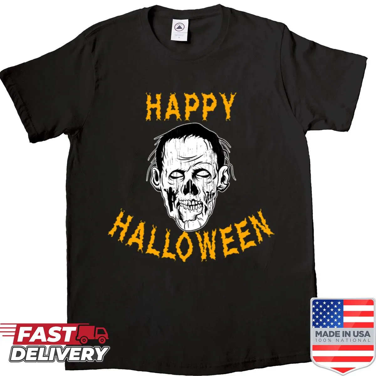 Cartoon zombie graphic on a Halloween shirt