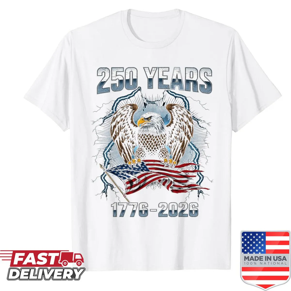 Vintage-style shirt featuring a patriotic eagle for USA's 250th anniversary.