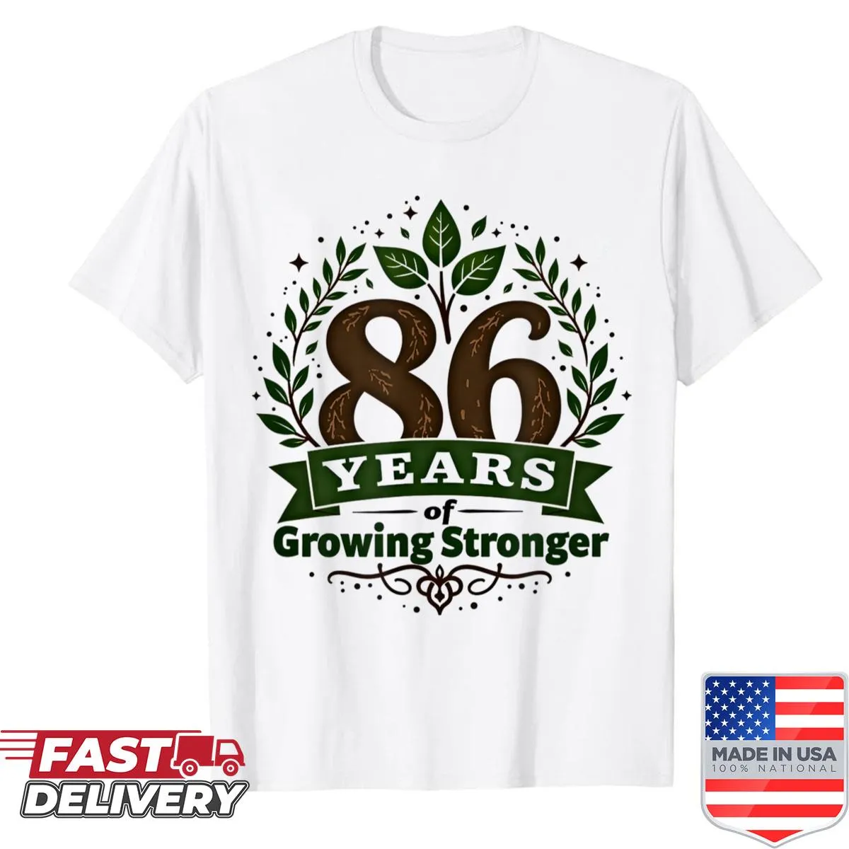86th birthday T-shirt with typography celebrating growing stronger