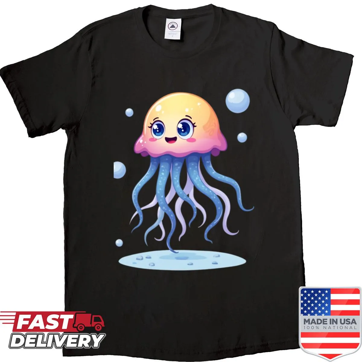 Cute jellyfish character shirt with pastel sea life design