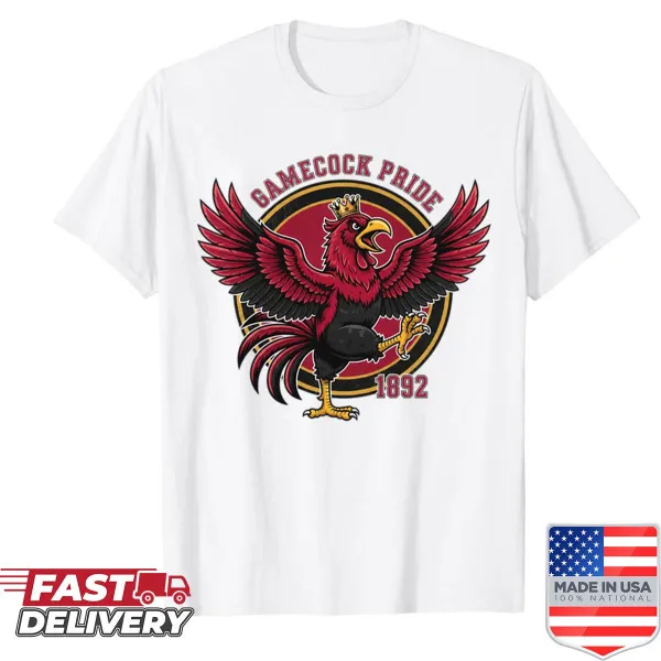 Vintage-style illustration of a gamecock mascot on a shirt