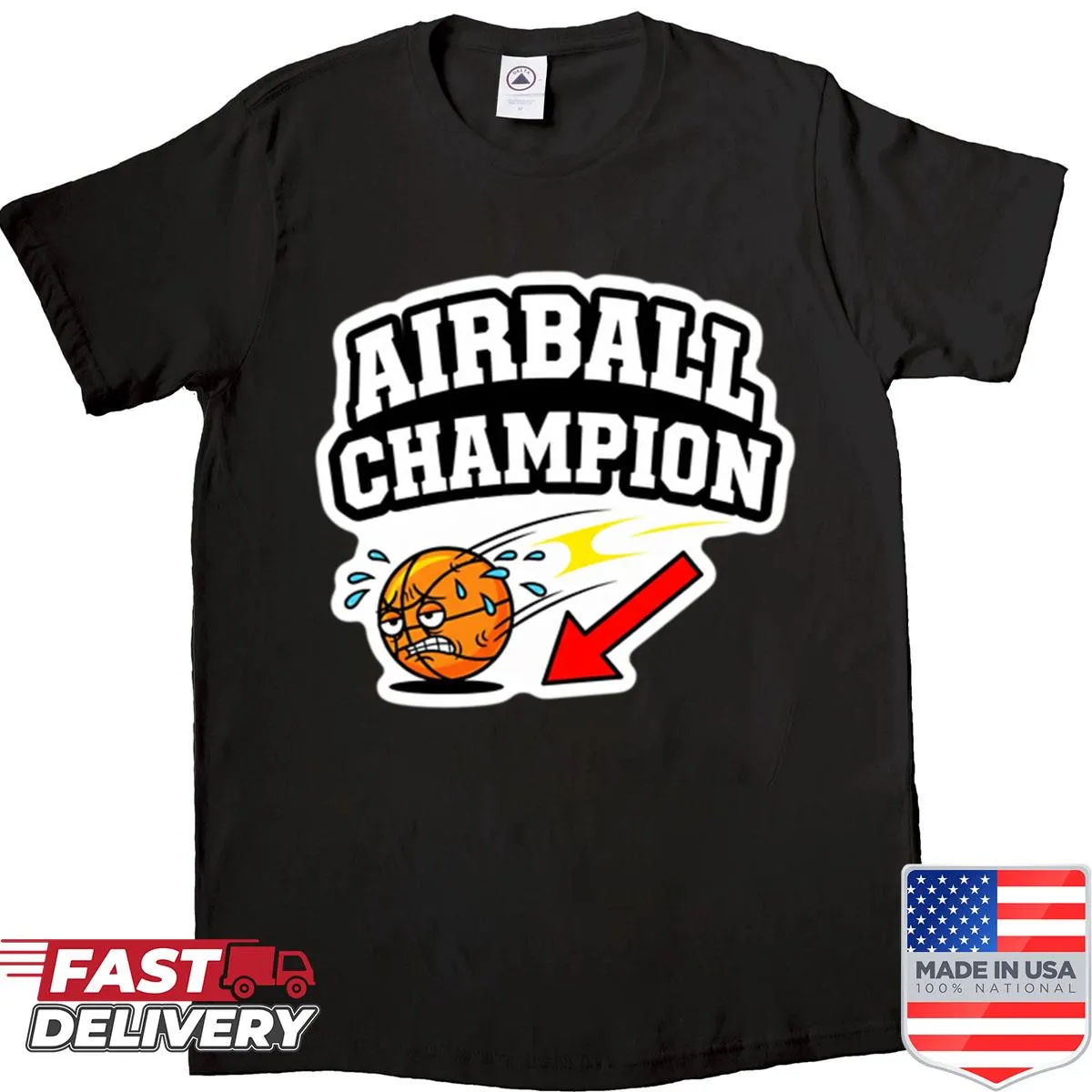 Funny sports shirt proclaiming 'Airball Champion' in bold typography