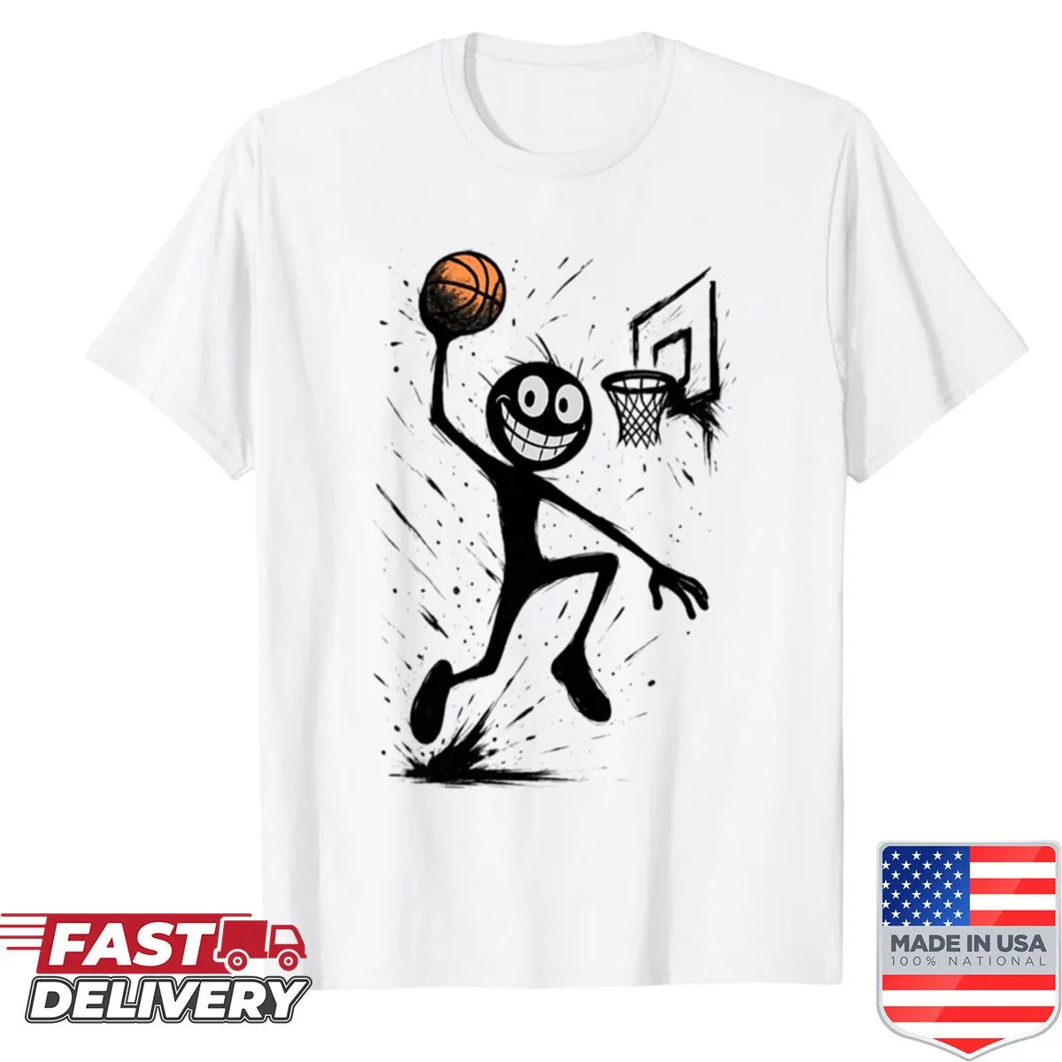 Premium shirt with a gremlin dunking a basketball in a playful cartoon style