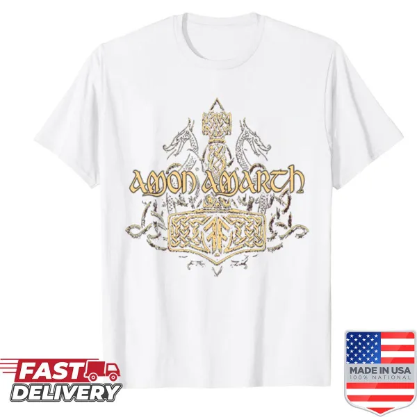 Amon Amarth T-shirt with Viking-themed graphics honoring the band.
