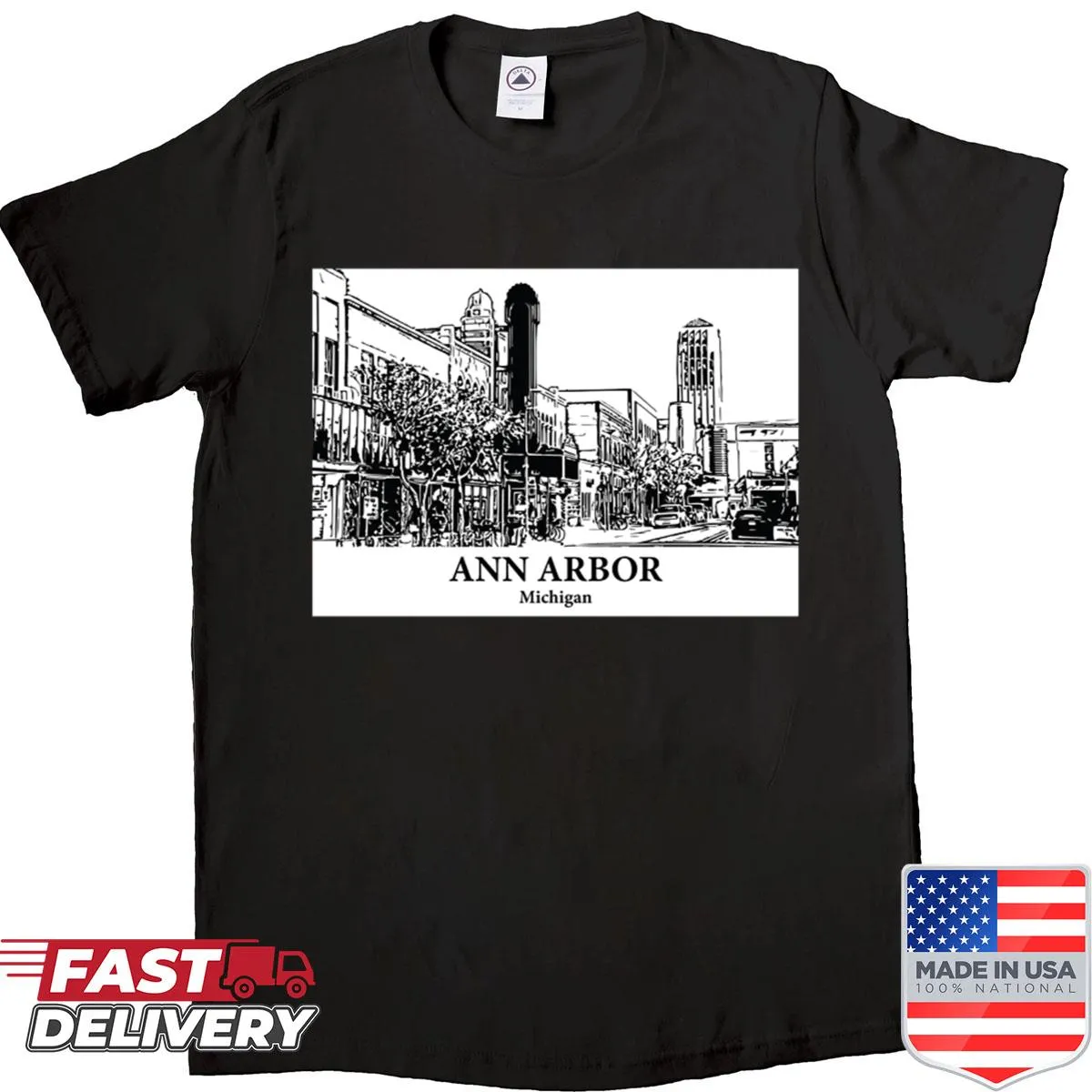 Michigan-themed Ann Arbor T-shirt reflecting local pride.