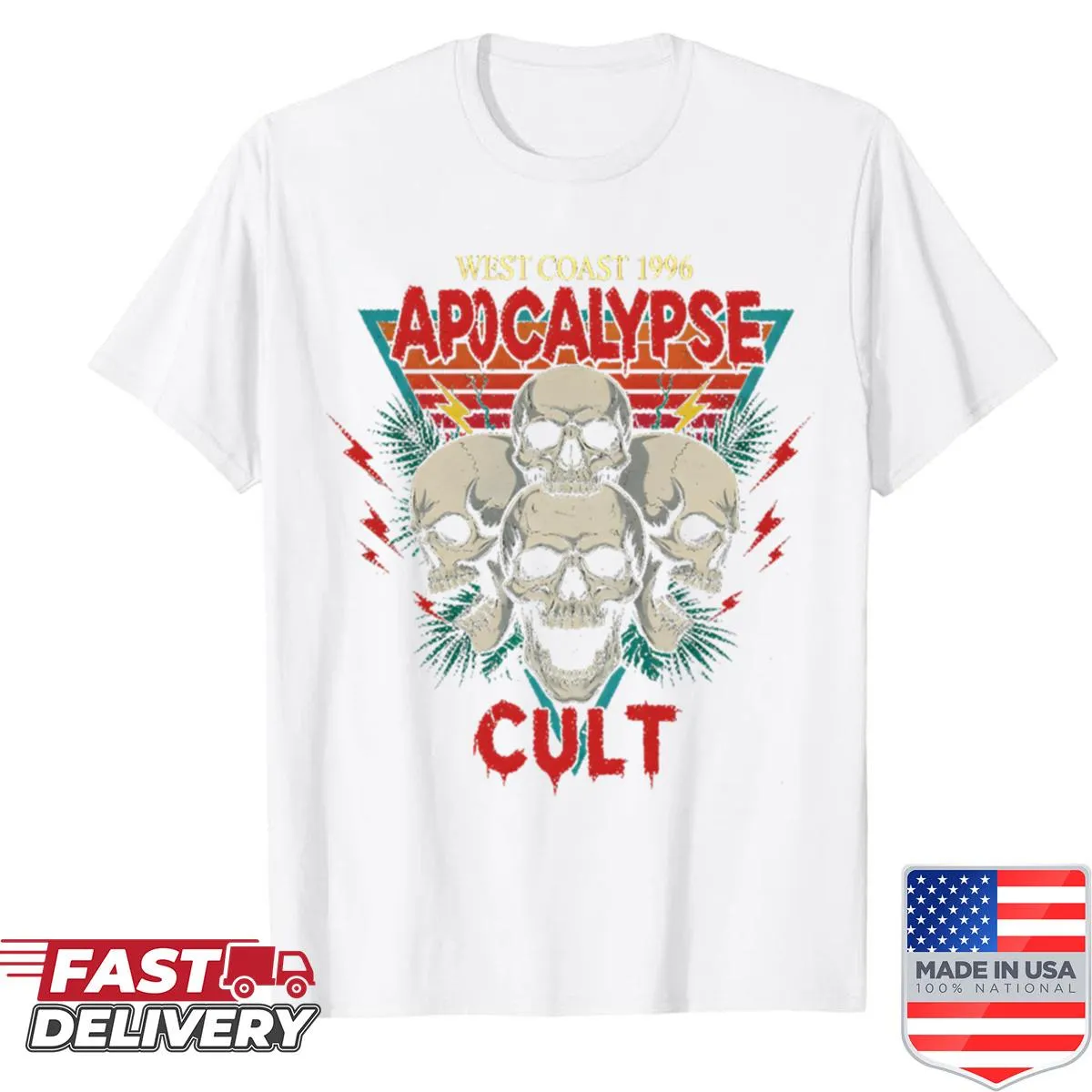 Retro West Coast cult-themed shirt featuring skull graphics