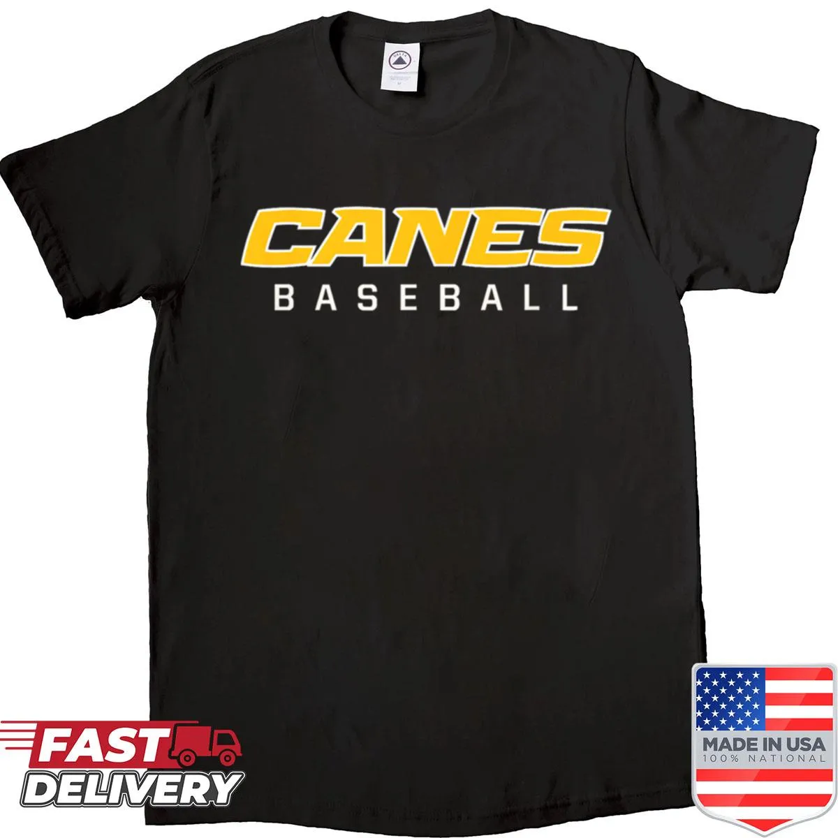Sporty shirt with Canes baseball logo for team supporters.