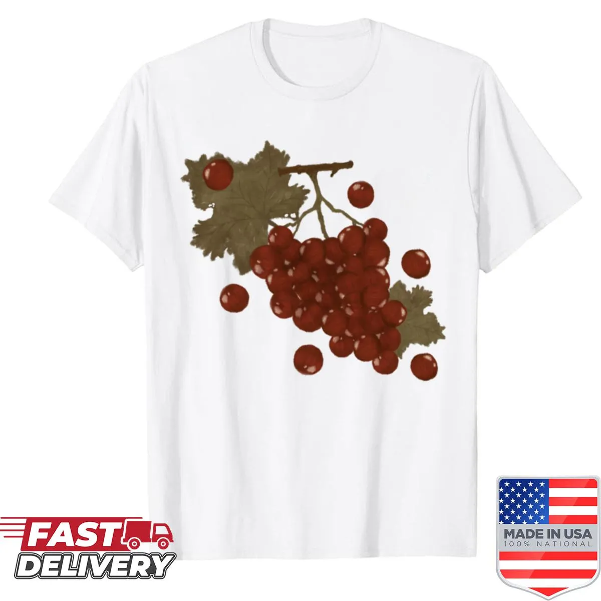 T-shirt featuring an illustration of red grapes for autumn vibes.
