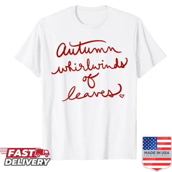 Illustration of swirling autumn leaves on a T-shirt