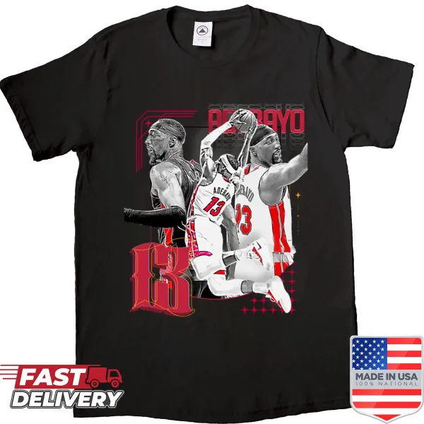 Illustration of B Adebayo in action on a basketball-themed shirt