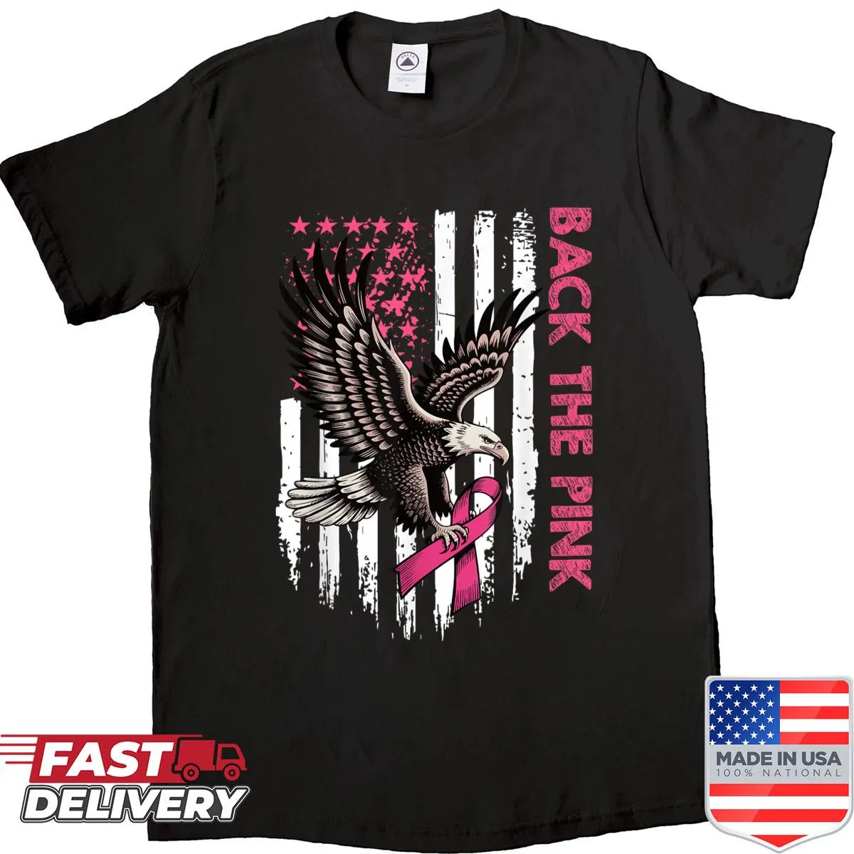 Pink Eagle emblem for breast cancer awareness on shirt