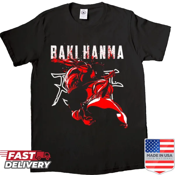 Cartoon-style shirt featuring dynamic poses from Baki anime