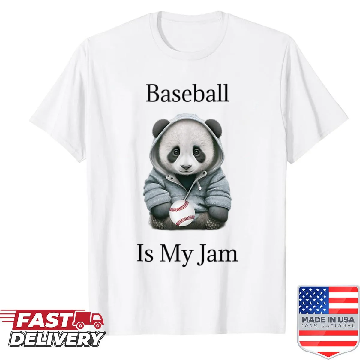 Oversized shirt with a cute panda bear and baseball design