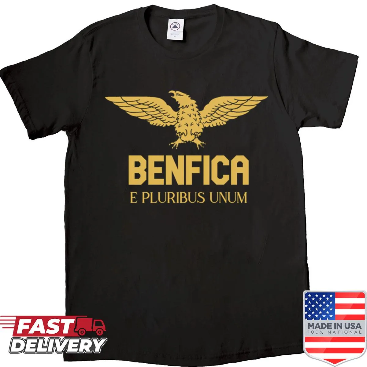 Gold Benfica emblem shirt for football fans